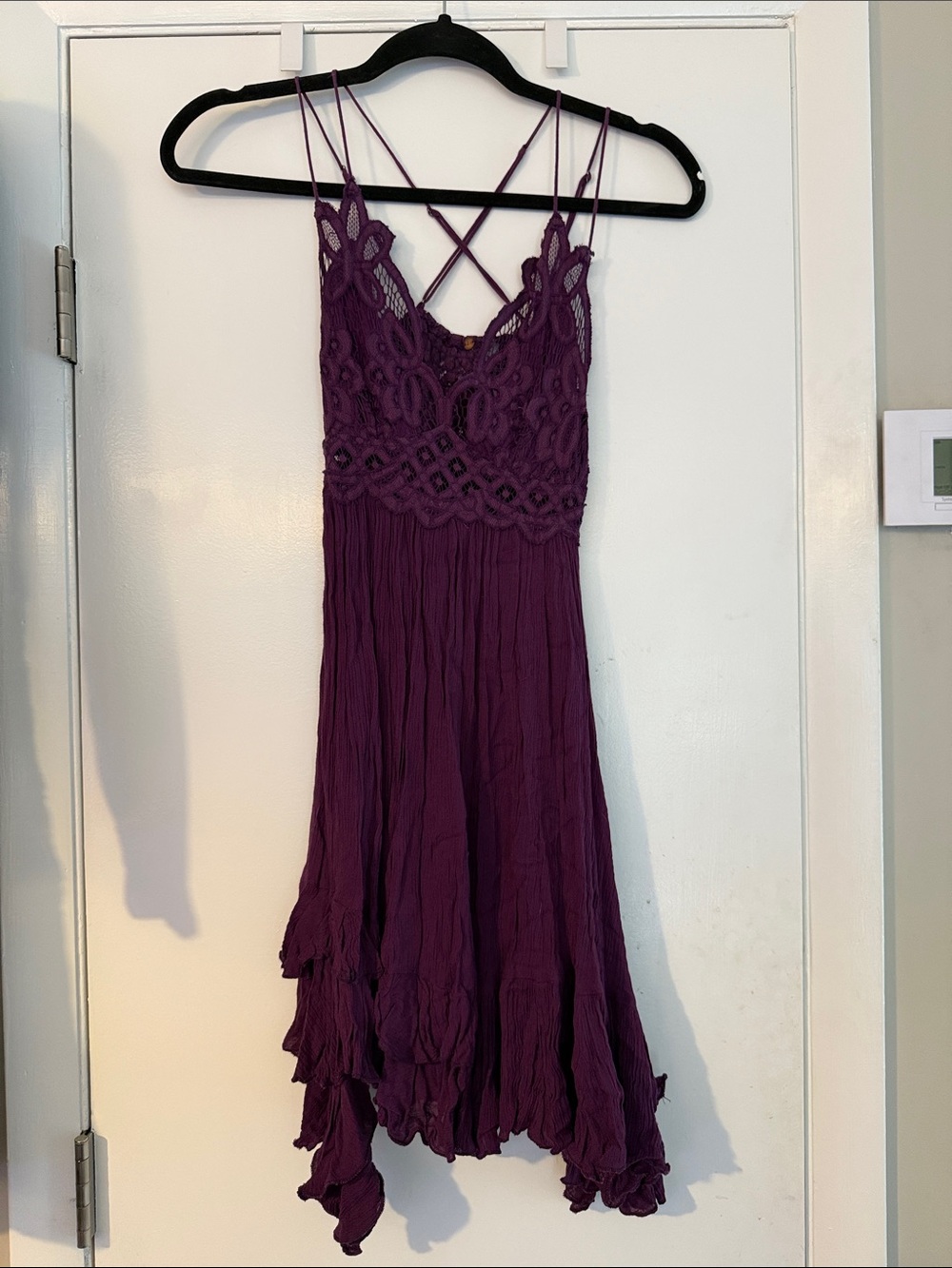 Free People Plum Lace-Bodice Asymmetrical Slip Dress